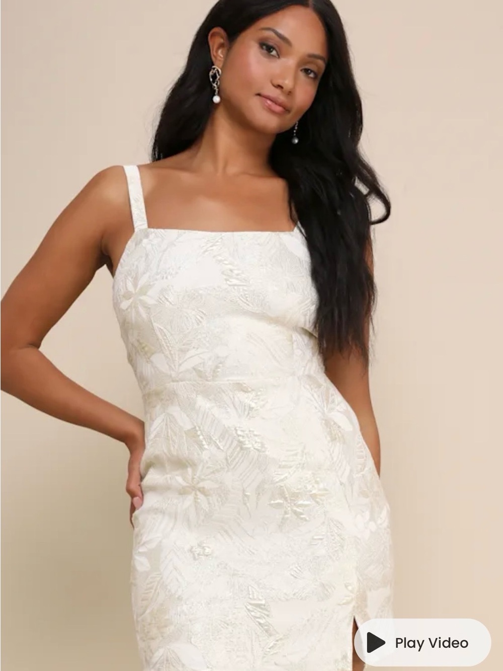 Lulu's Ivory Floral Jacquard Square-Neck Mini Dress